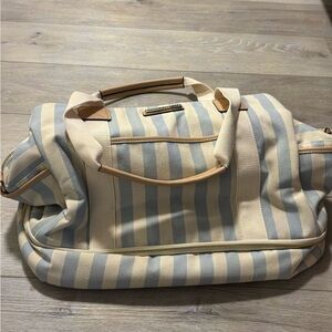 Poppy & Peonies Blue and Cream Striped Weekend Duffel